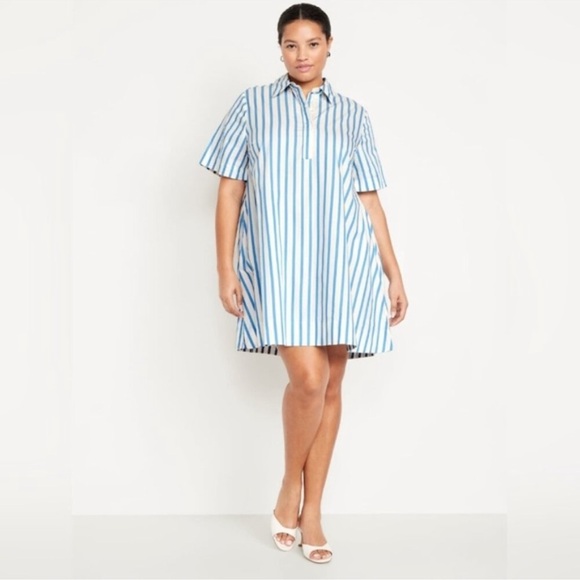 NWT! Old Navy Mini Swing Shirt Dress in Mini Blue White Nautical Stripe - Picture 5 of 8